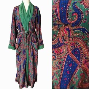 Vtg Victoria's Secret Gold Label Robe Womens XS S  Paisley Green Old Money Luxe